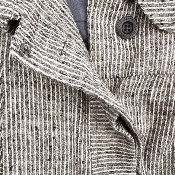 See by Chloe Gray White Striped Metallic Peter Pan Collar Textured Light Jacket - Picture 4 of 7
